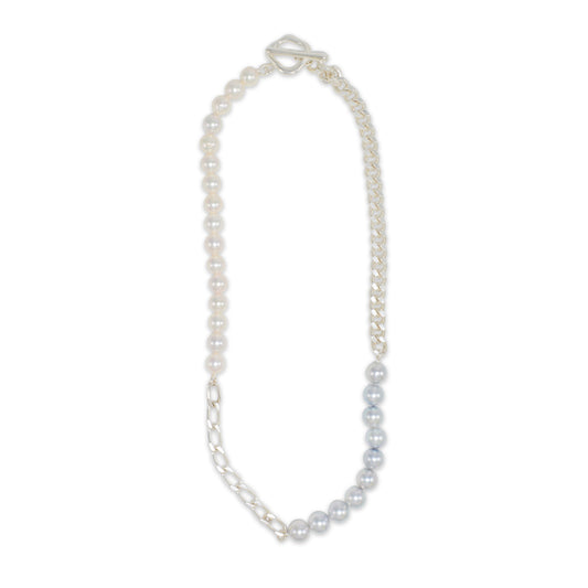 【nef - ESSENTIAL PEARL】akoya pearl × chain necklace / white × cobalt mix