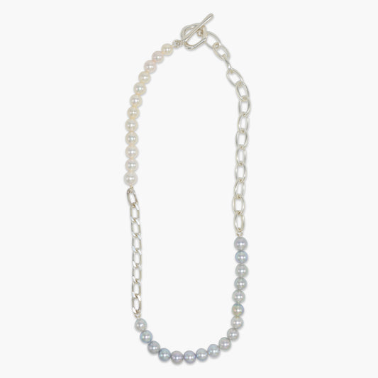 【nef - ESSENTIAL PEARL】akoya pearl x chain necklace / white x cobalt mix