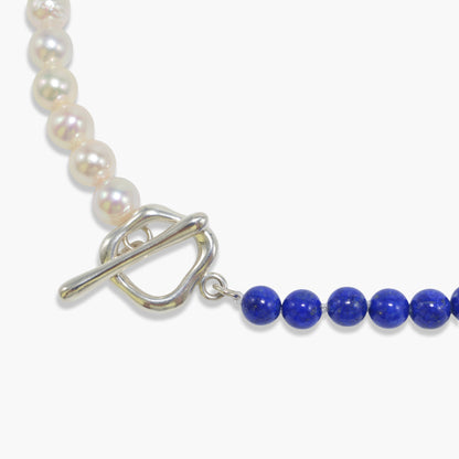 【nef - ESSENTIAL PEARL】akoya pearl x lapis lazuli × chain necklace