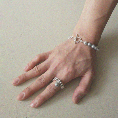 pearl × chain ring (natural blue)