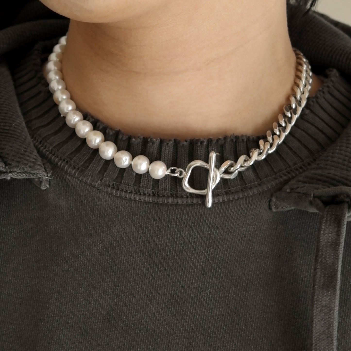 akoya pearl x chain necklace(40cm)