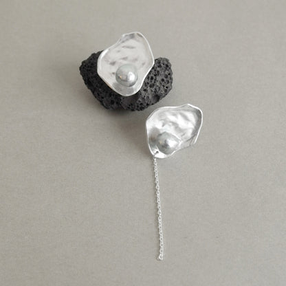 akoya pearl plate chain design pierce (natural blue) M / single