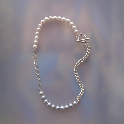 【nef - ESSENTIAL PEARL】akoya pearl × chain necklace / white × cobalt mix