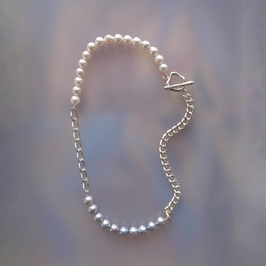 【nef - ESSENTIAL PEARL】akoya pearl × chain necklace / white × cobalt mix