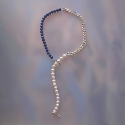 【nef - ESSENTIAL PEARL】akoya pearl x lapis lazuli × chain necklace