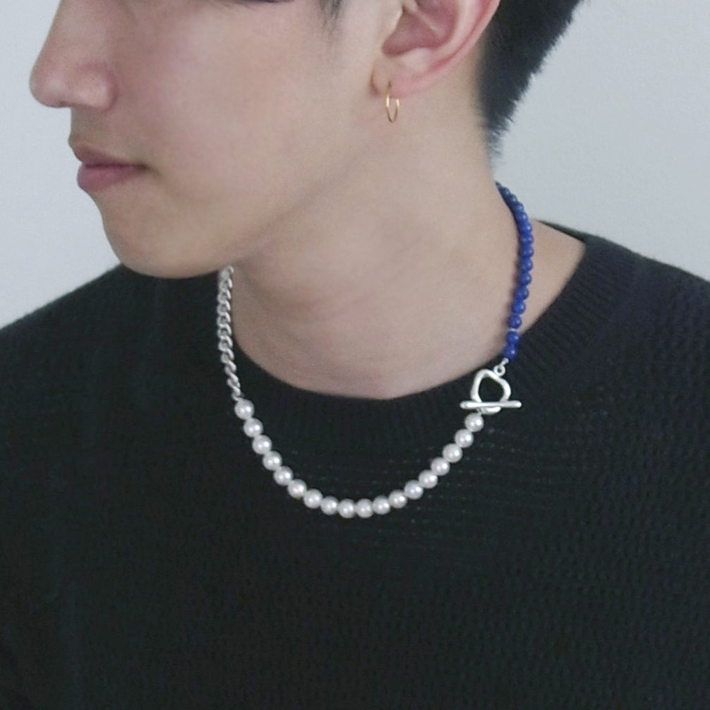 【nef - ESSENTIAL PEARL】akoya pearl x lapis lazuli × chain necklace