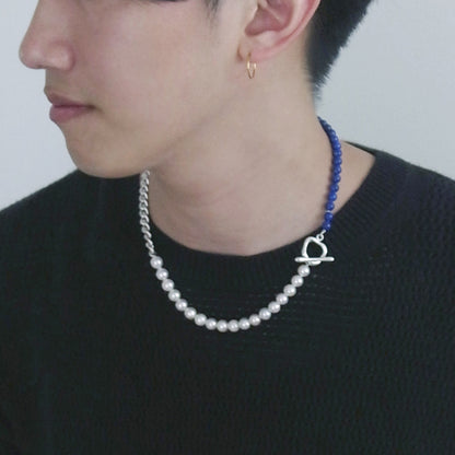 【nef - ESSENTIAL PEARL】akoya pearl x lapis lazuli × chain necklace