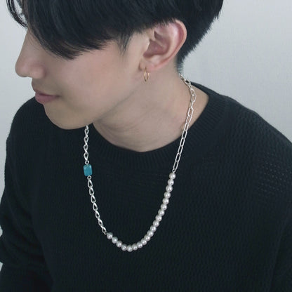【nef - ESSENTIAL PEARL】akoya pearl × chain necklace (hemimorphite)