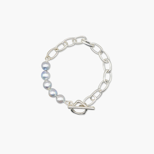 akoya pearl × chain bracelet (natural blue)