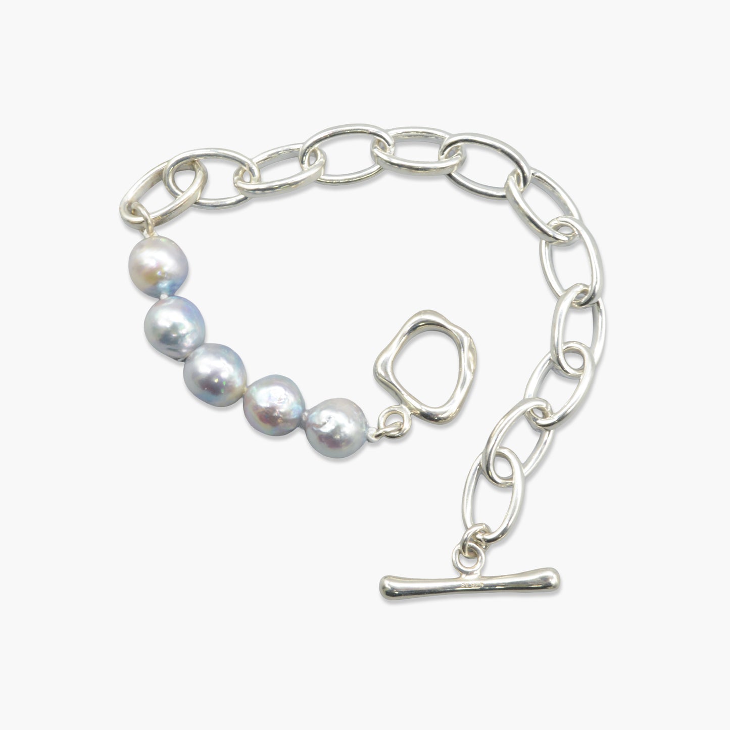 akoya pearl × chain bracelet (natural blue)