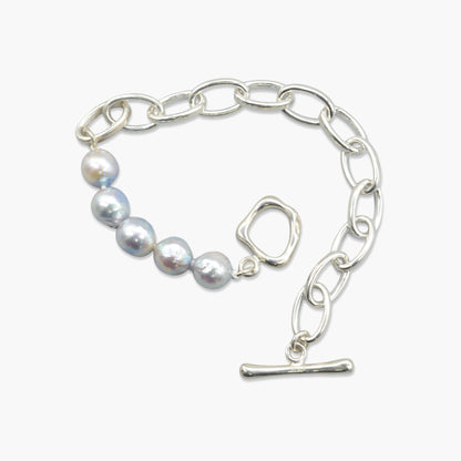 akoya pearl × chain bracelet (natural blue)