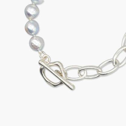 akoya pearl × chain bracelet (natural blue)