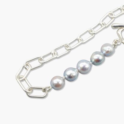 akoya pearl × chain bracelet (natural blue)