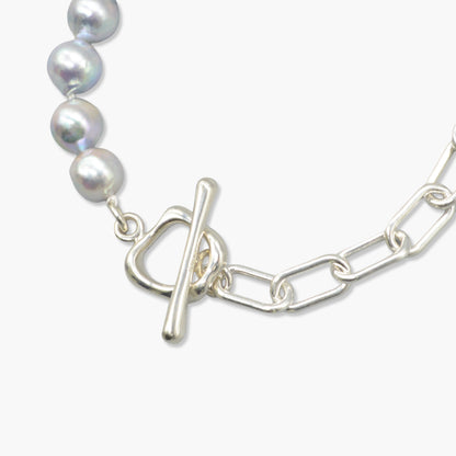 akoya pearl × chain bracelet (natural blue)