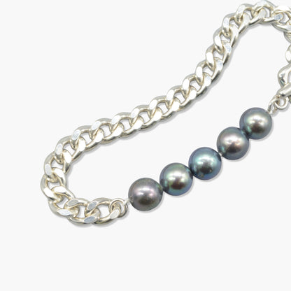 akoya pearl × chain bracelet (black)