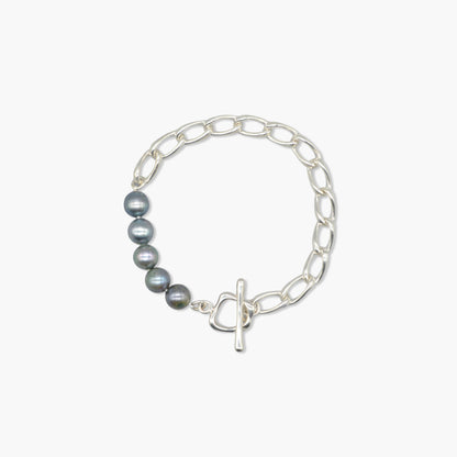 akoya pearl × chain bracelet (black)