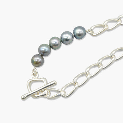 akoya pearl × chain bracelet (black)