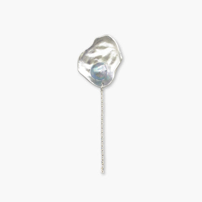 akoya pearl plate chain design pierce (natural blue) M / single